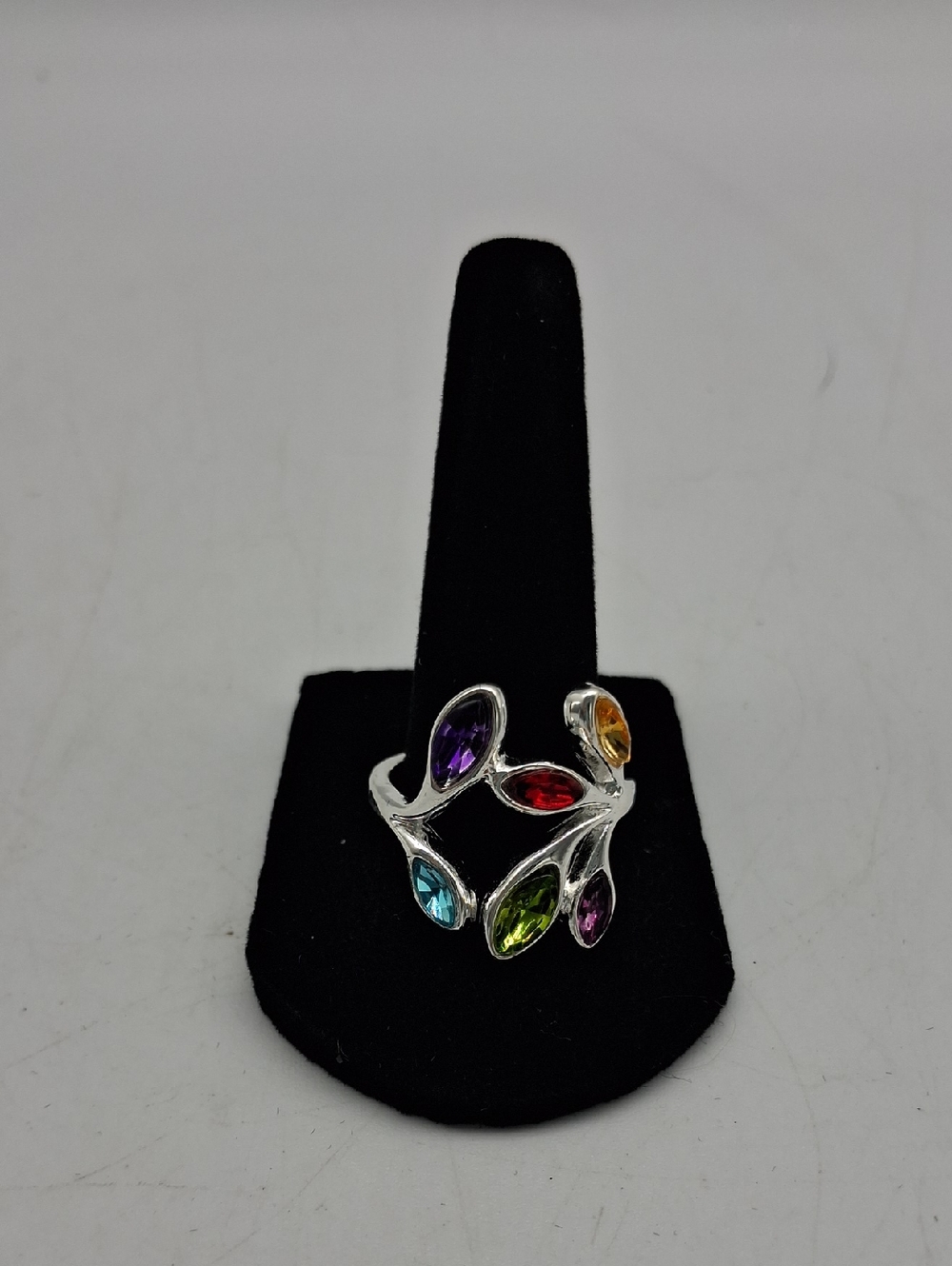 Multicolor Leaf Cluster Crystal Ring - Women Jewelry Size 9.5